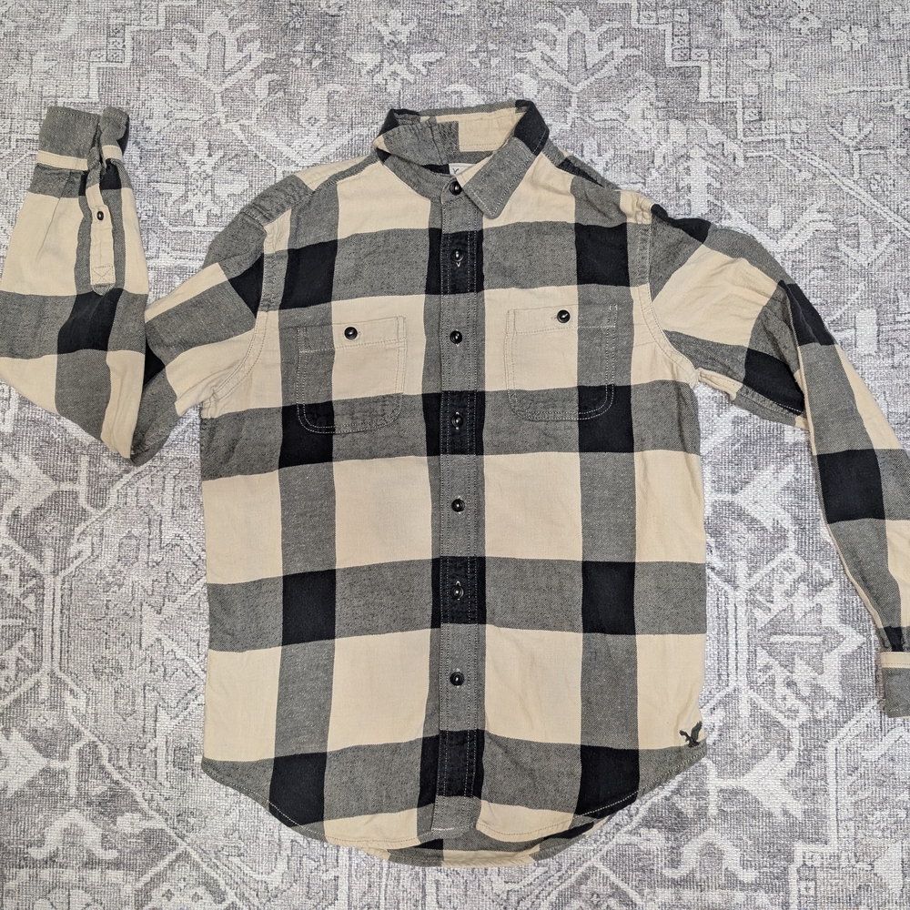 American Eagle Heritage Flannel Size Small S/P Classic Fit Black & Cream